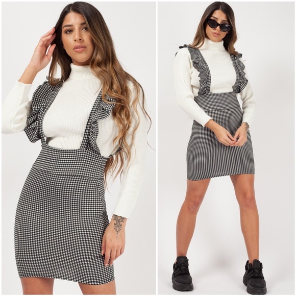 Maddie | Checkered Ruffle Pinafore Dress - Picture 3 of 3